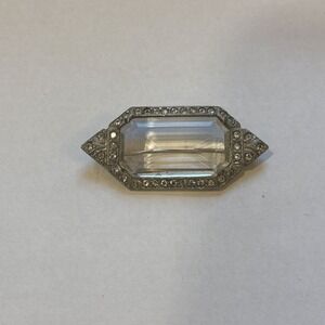 Vintage Art Deco Pave Rhinestone Oval Brooch Pin-Estate‎